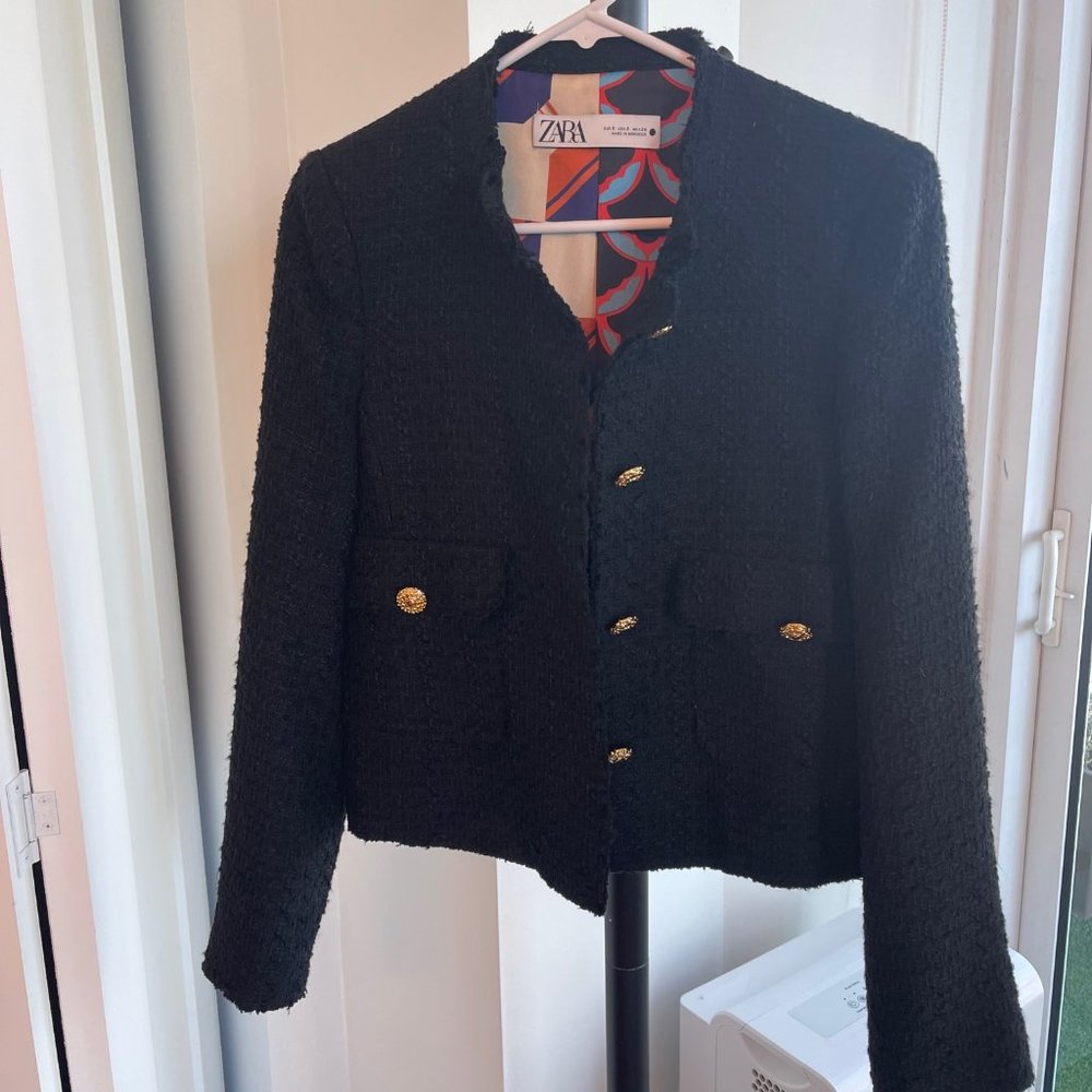 Zara Tweed Black Jacket Size S  - Like  New -